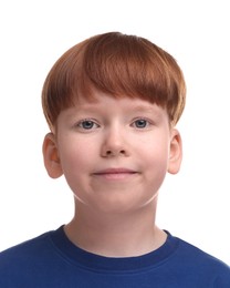 Image of Passport photo. Portrait of boy on white background