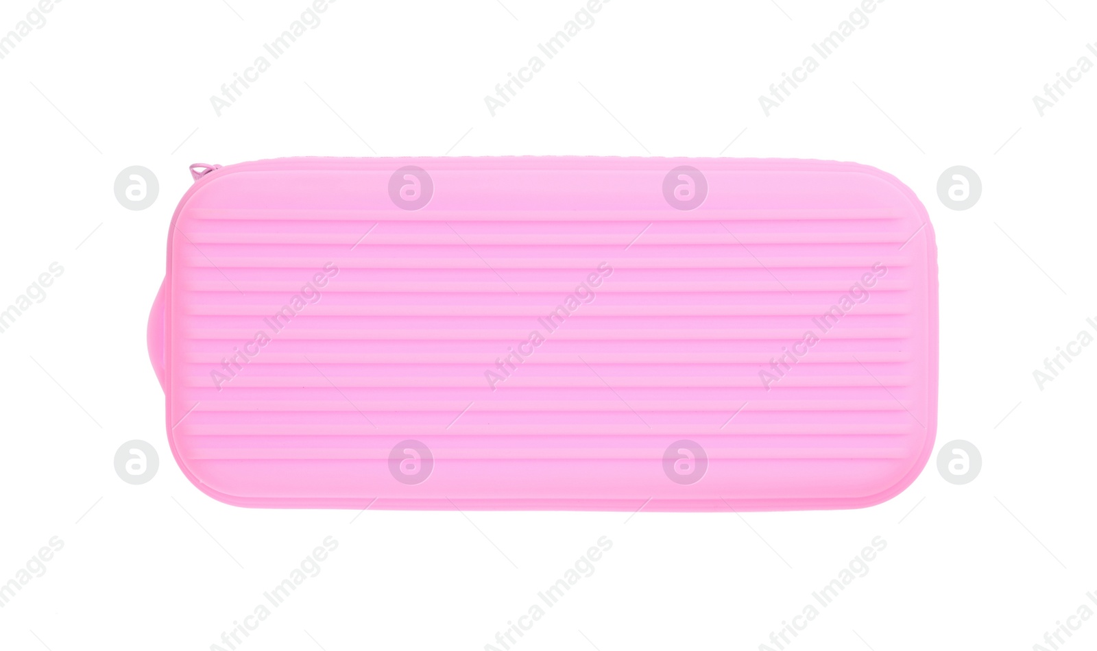 Photo of Color pencil case isolated on white. School stationery