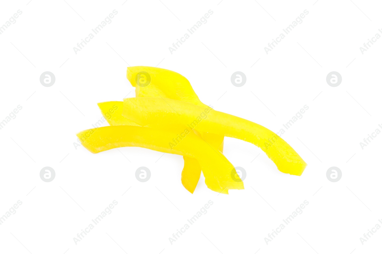 Photo of Cut fresh yellow bell pepper isolated on white, top view
