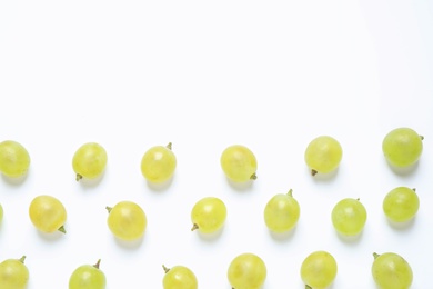 Photo of Fresh ripe juicy grapes on white background, top view