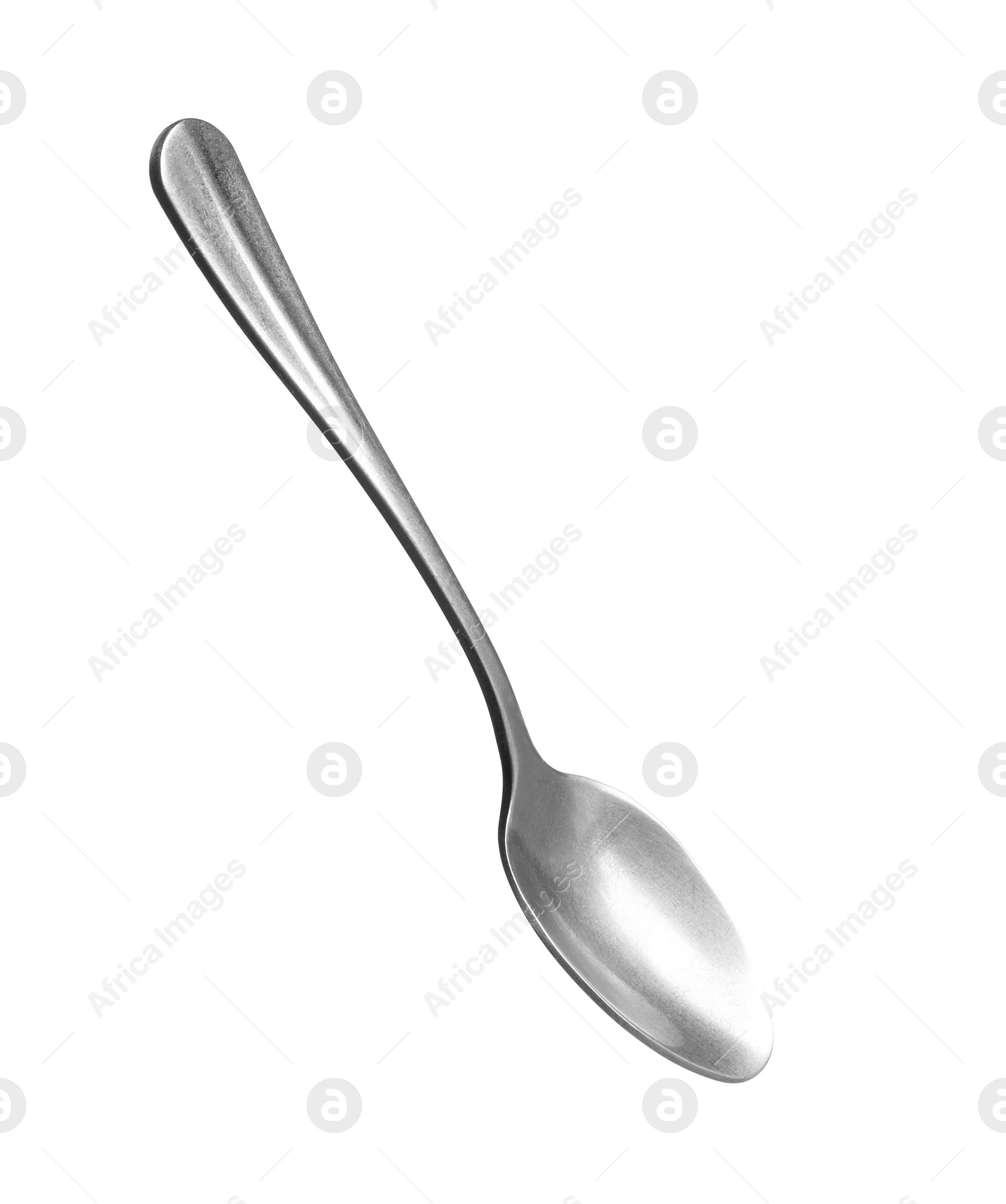 Photo of One metal tea spoon isolated on white