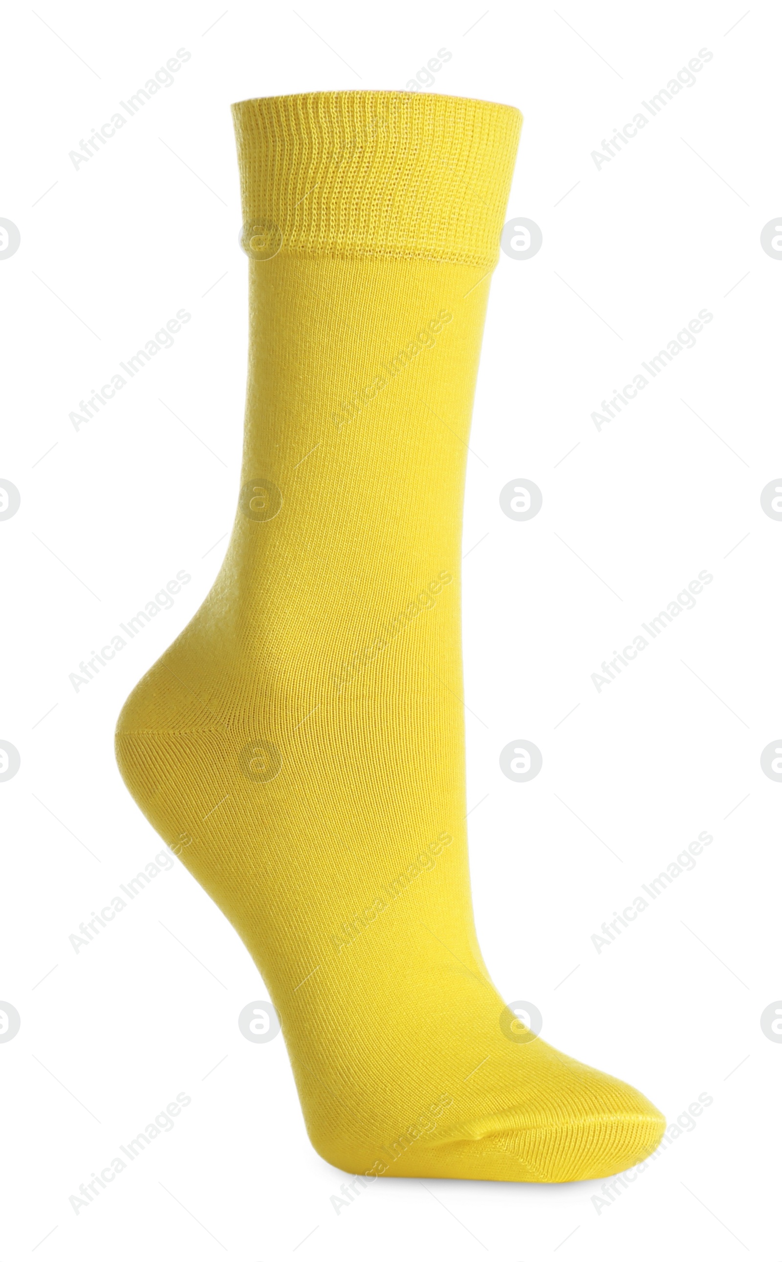 Photo of One new yellow sock isolated on white