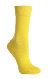 One new yellow sock isolated on white