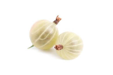 Photo of Two fresh ripe gooseberries isolated on white