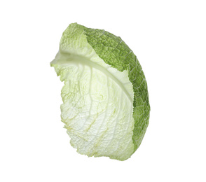 Green leaf of savoy cabbage isolated on white