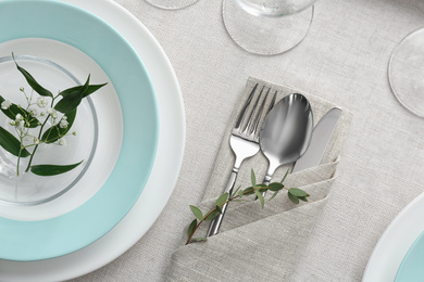 Photo of Elegant festive setting on table, flat lay