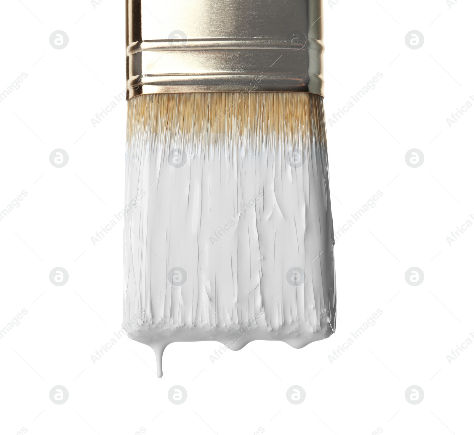 Photo of Paint flowing from brush on white background