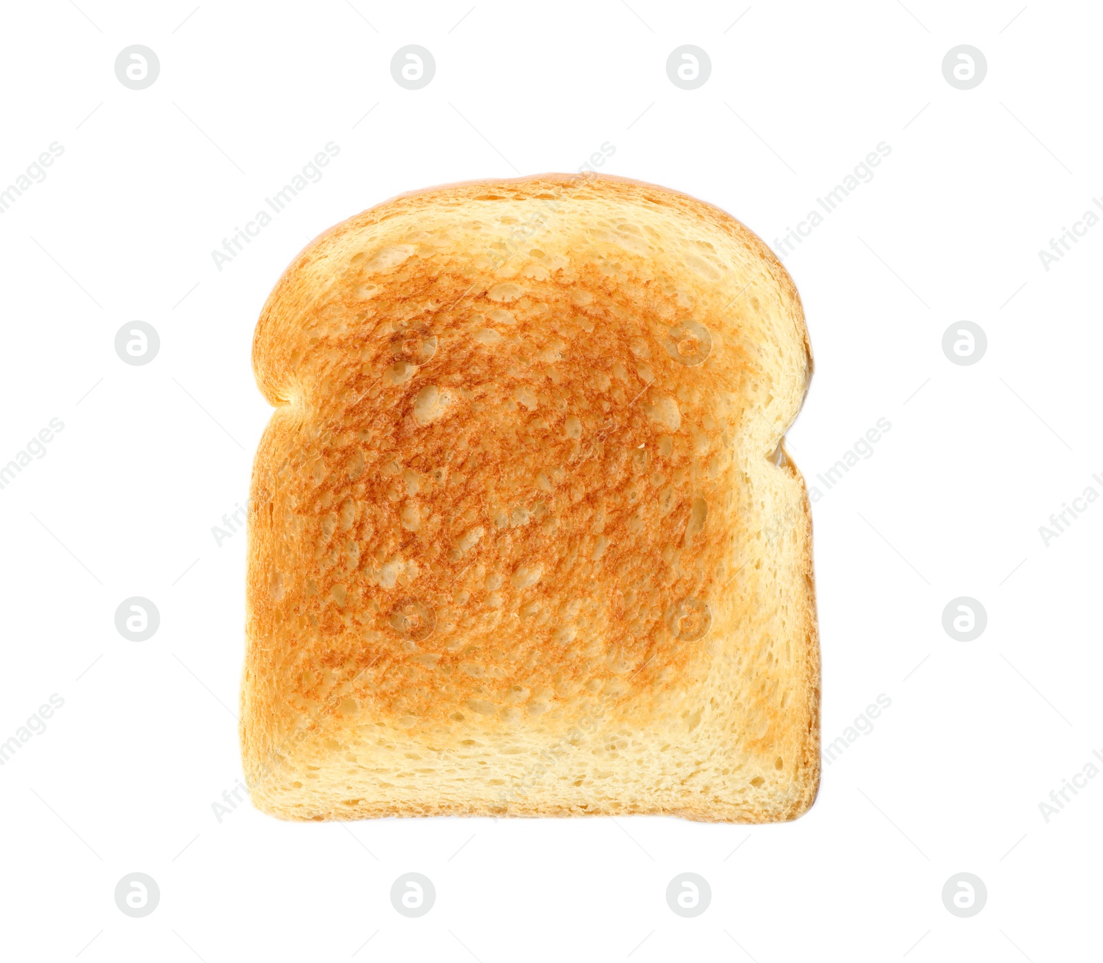 Photo of Slice of toasted wheat bread isolated on white, top view