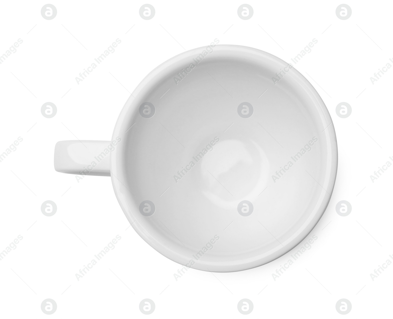 Photo of One clean ceramic cup isolated on white, top view