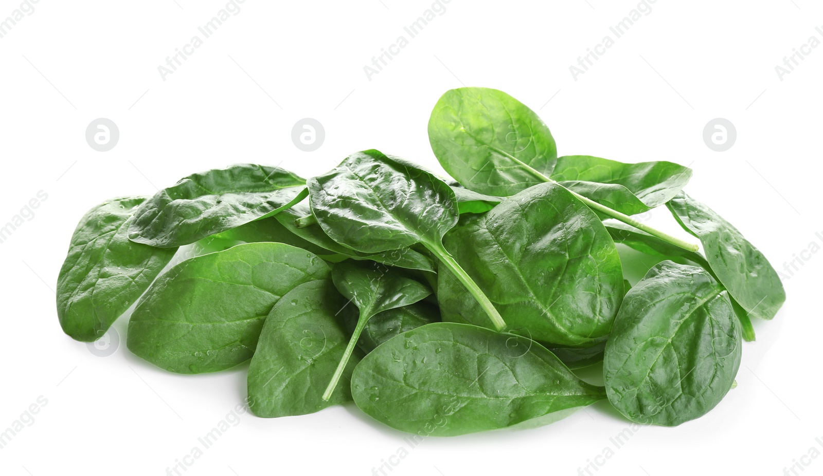 Photo of Heap of fresh green healthy baby spinach leaves isolated on white