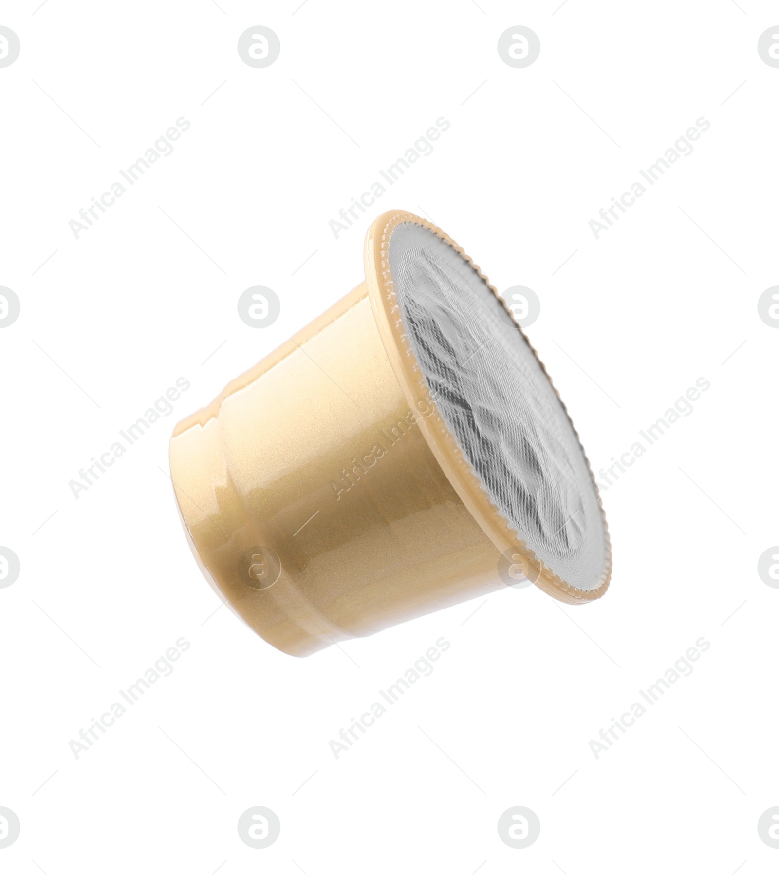 Photo of One plastic coffee capsule isolated on white