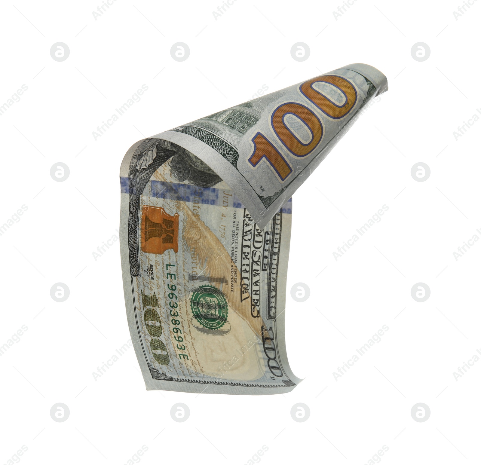 Photo of One hundred dollar banknote on white background. American national currency