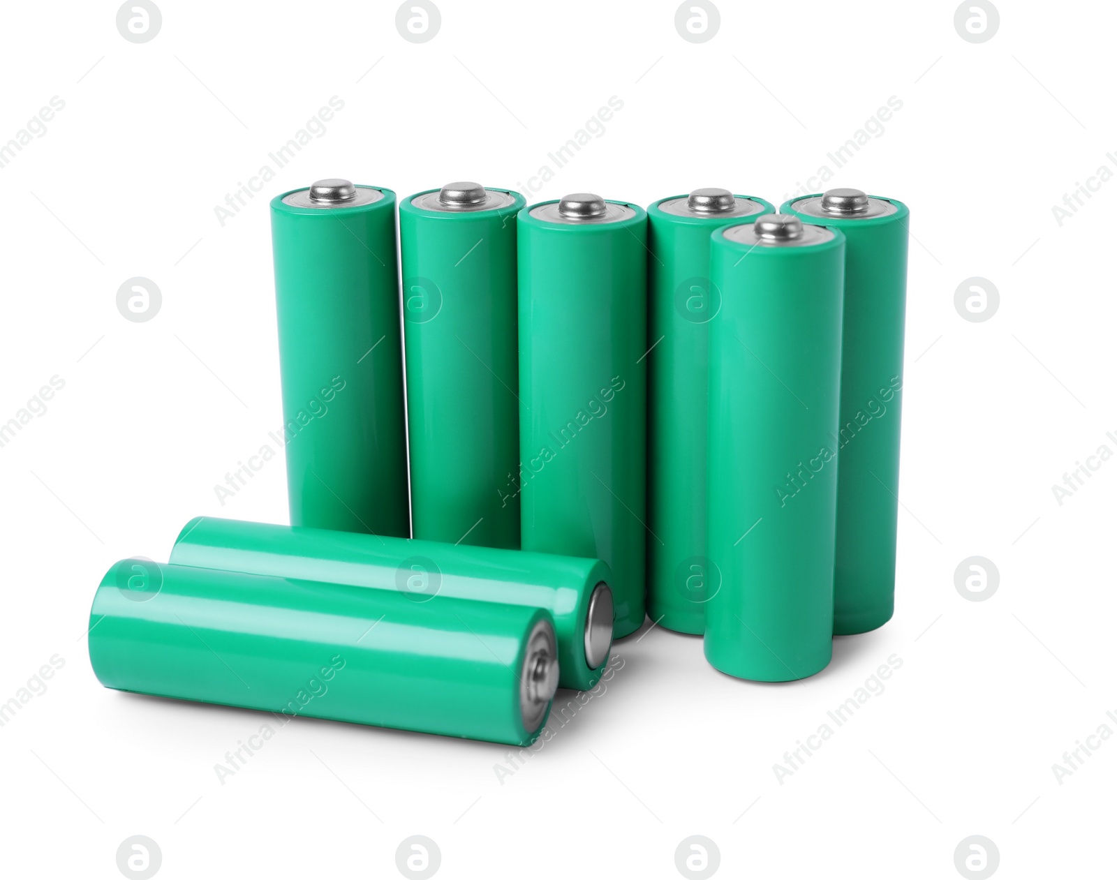 Photo of New AA size batteries isolated on white