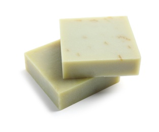 Photo of Hand made soap bars on white background