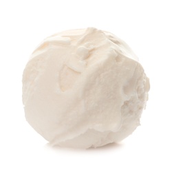 Photo of Ball of delicious vanilla ice cream on white background
