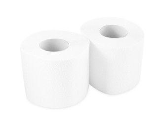 Photo of Soft toilet paper rolls isolated on white