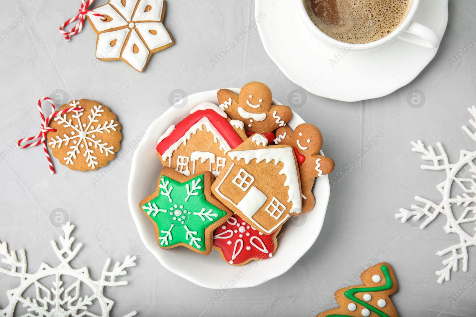 Photo of Plate with tasty homemade Christmas cookies on table