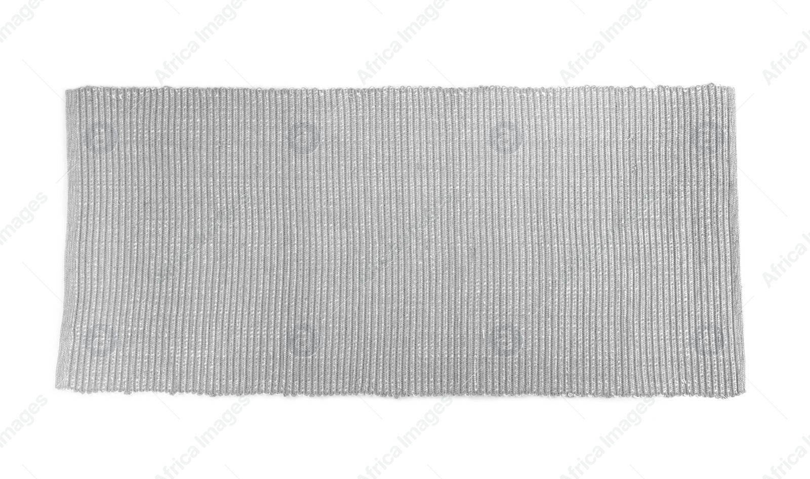 Photo of Grey carpet on white background, top view. Interior element