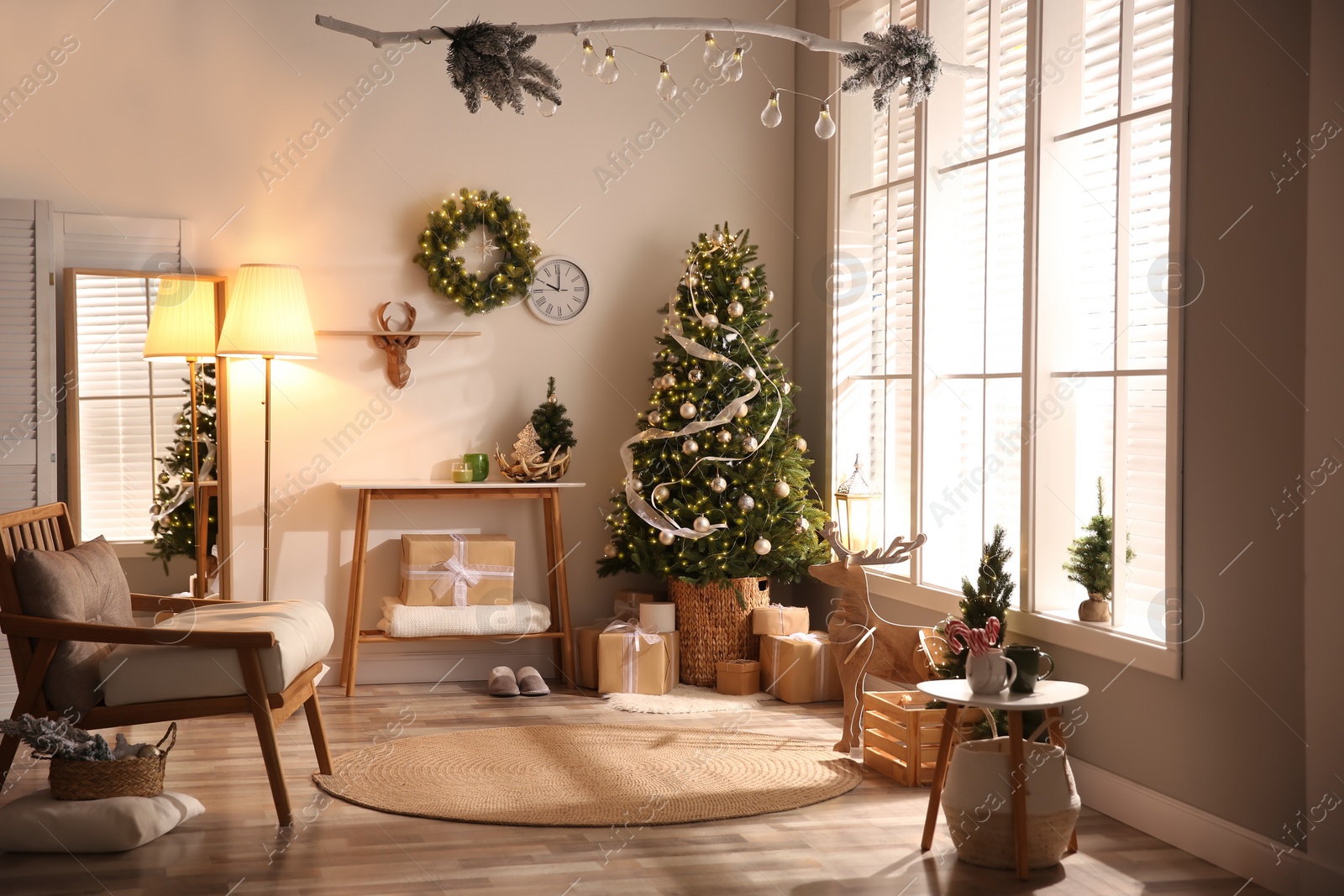 Photo of Beautiful living room interior decorated for Christmas