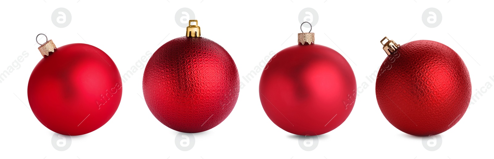 Image of Red Festive baubles isolated on white, collection