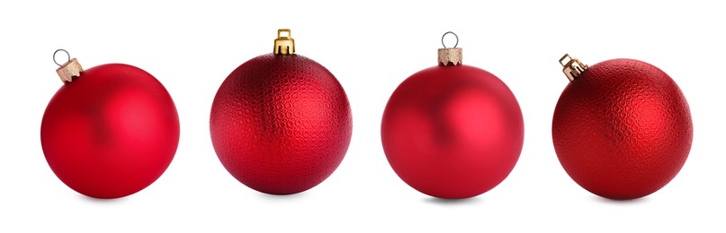 Image of Red Festive baubles isolated on white, collection