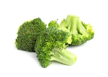 Photo of Fresh green broccoli on white background. Organic food