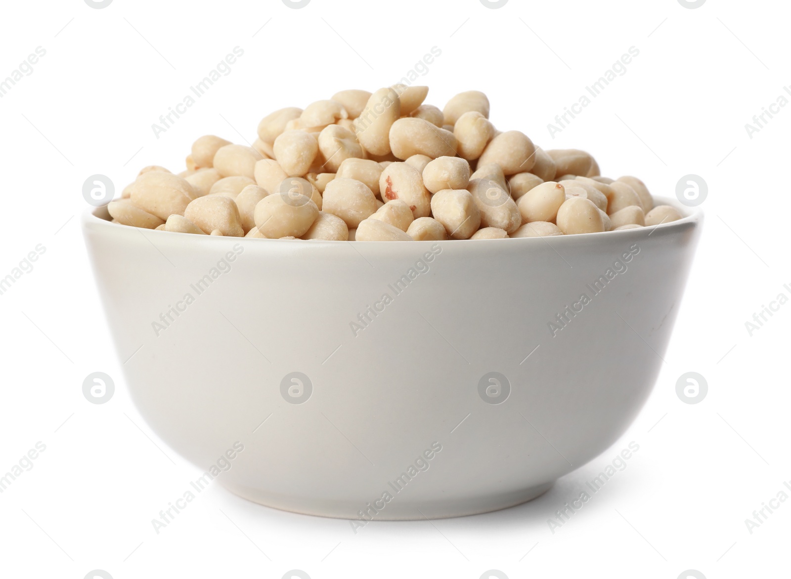 Photo of Shelled peanuts in bowl on white background
