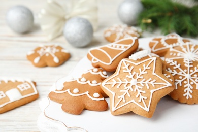 Photo of Tasty homemade Christmas cookies, closeup