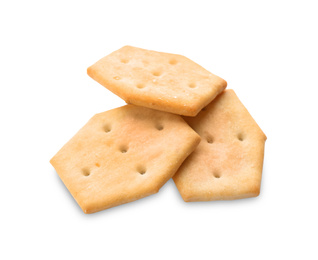 Crispy crackers isolated on white. Delicious snack