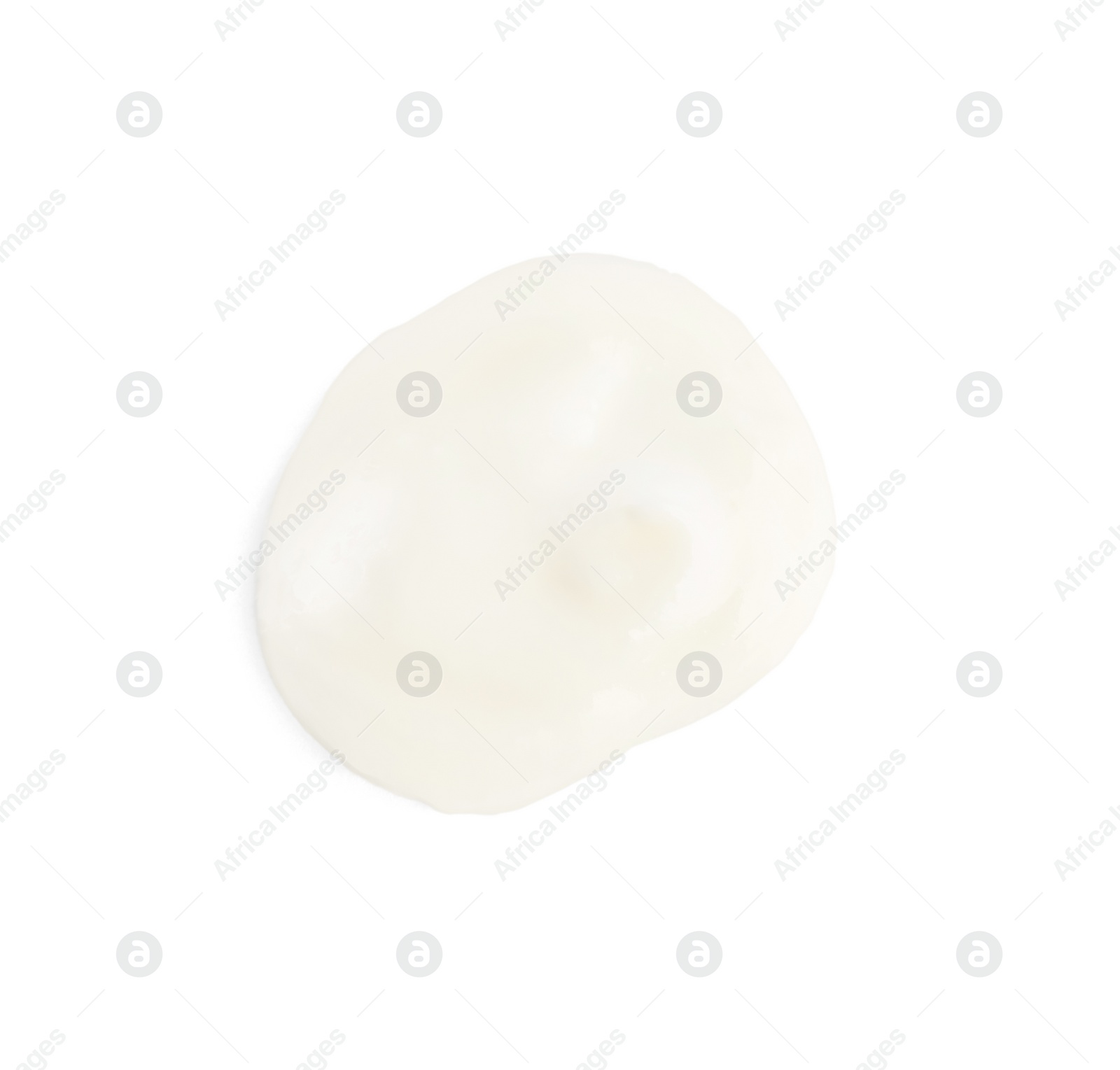 Photo of Sample of tasty organic yogurt isolated on white, top view