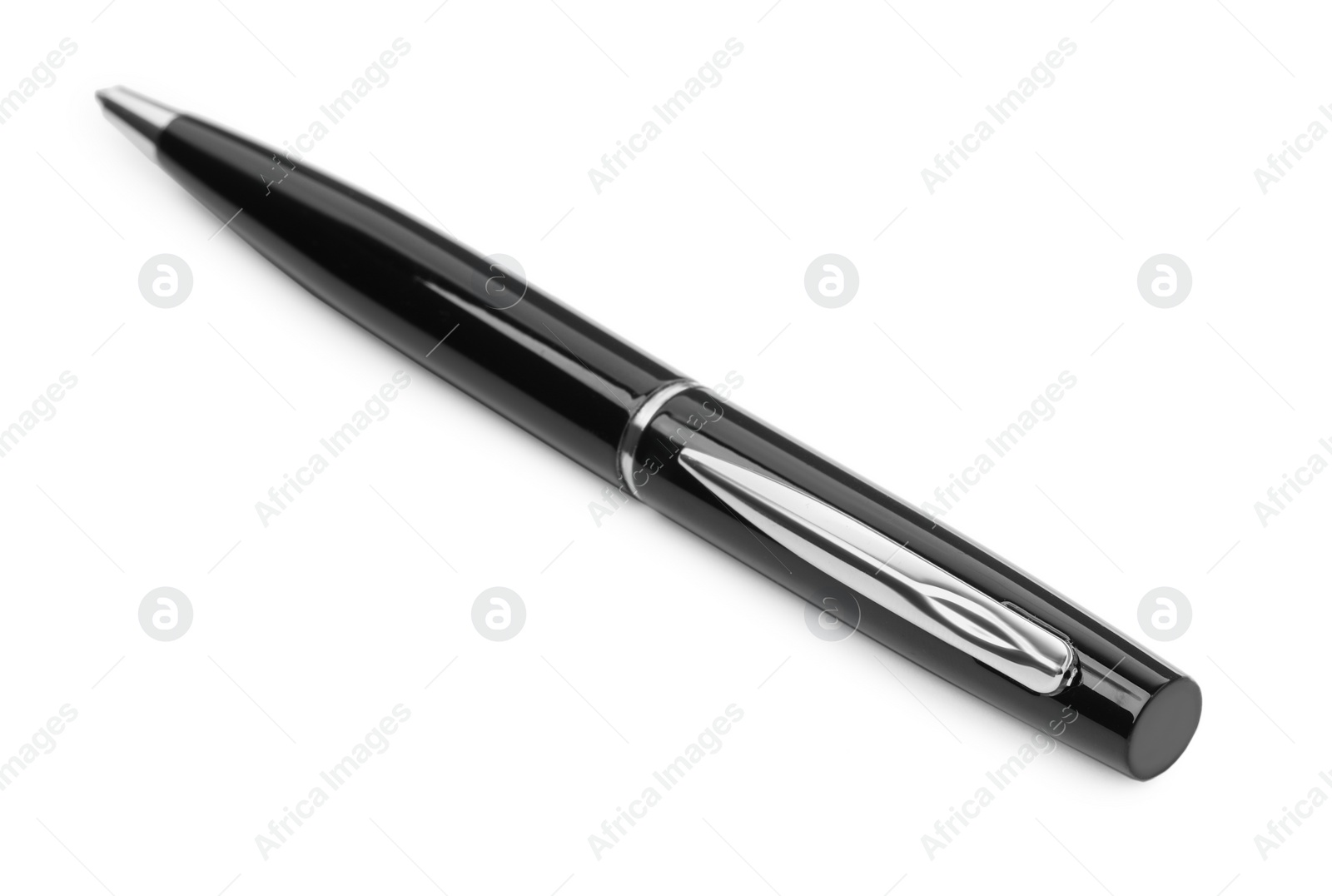 Photo of New stylish black pen isolated on white
