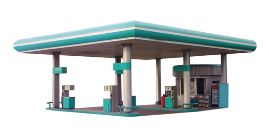 Image of Modern gas station on white background, exterior