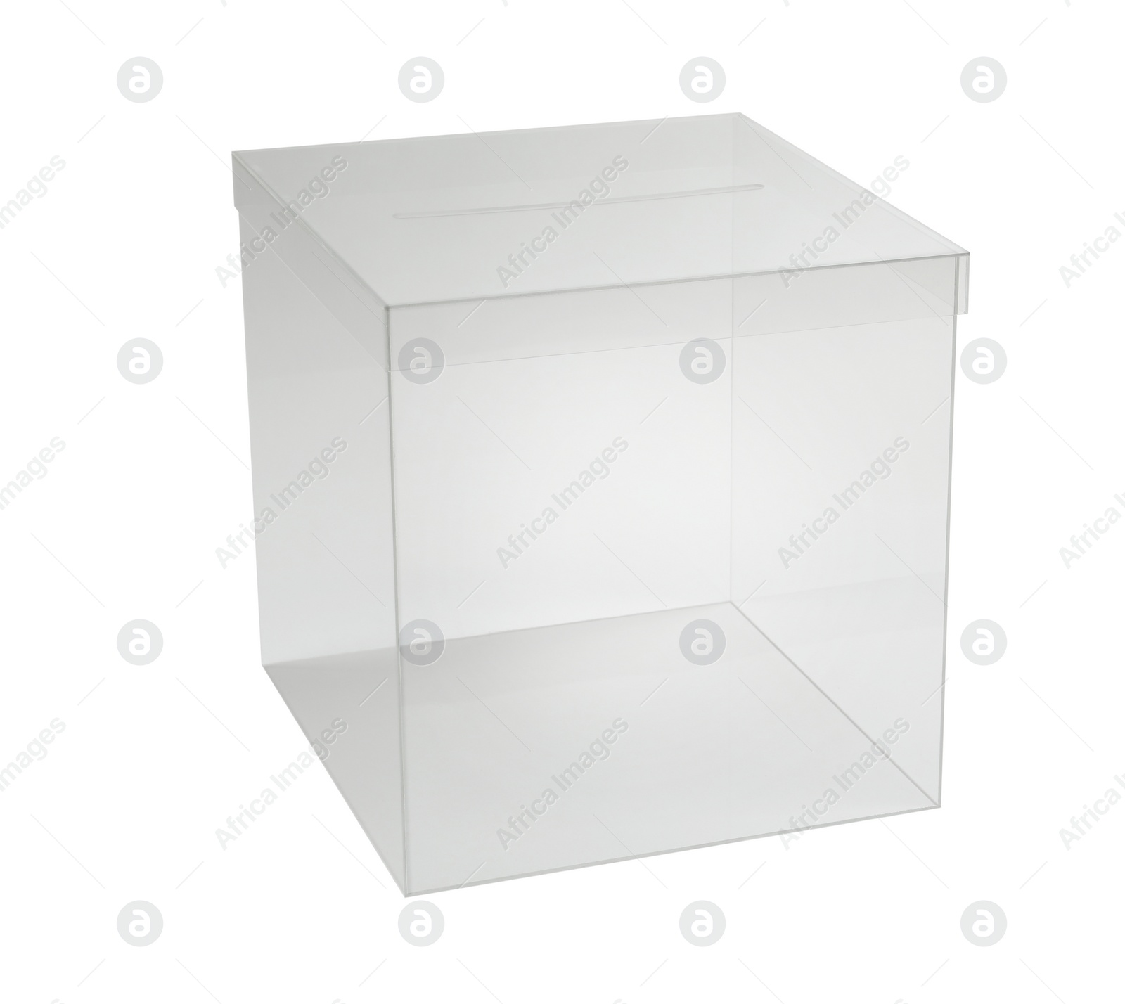 Photo of Plastic ballot box on white background. Election time