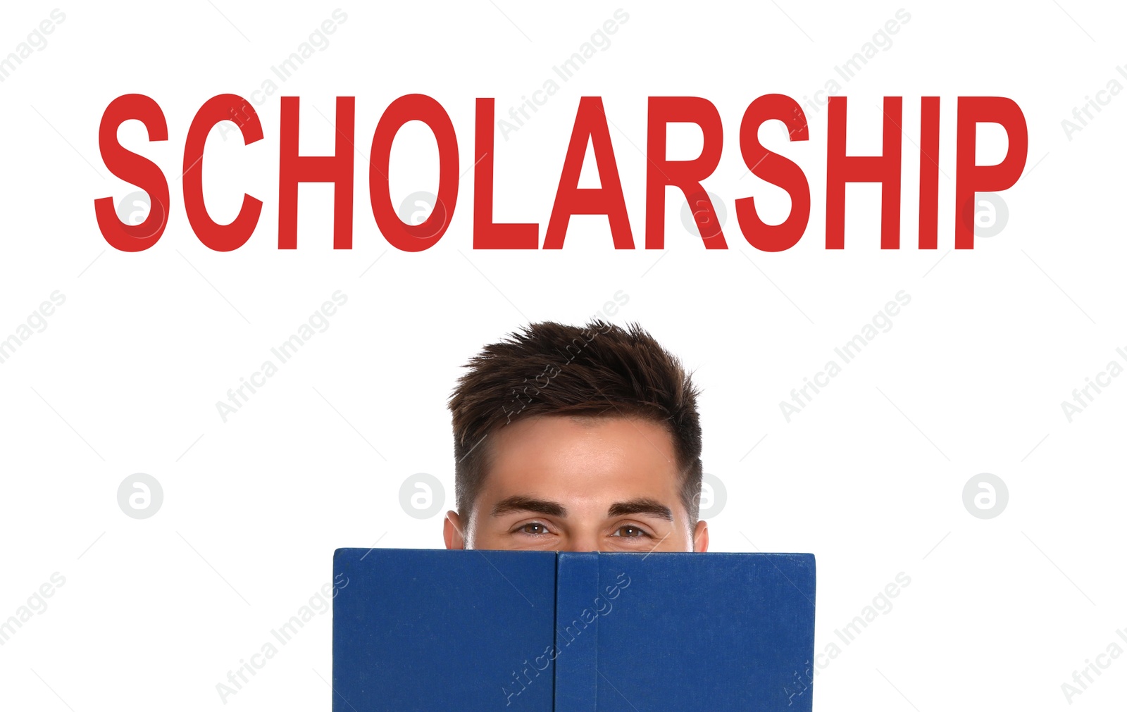 Image of Scholarship concept. Student with book on white background