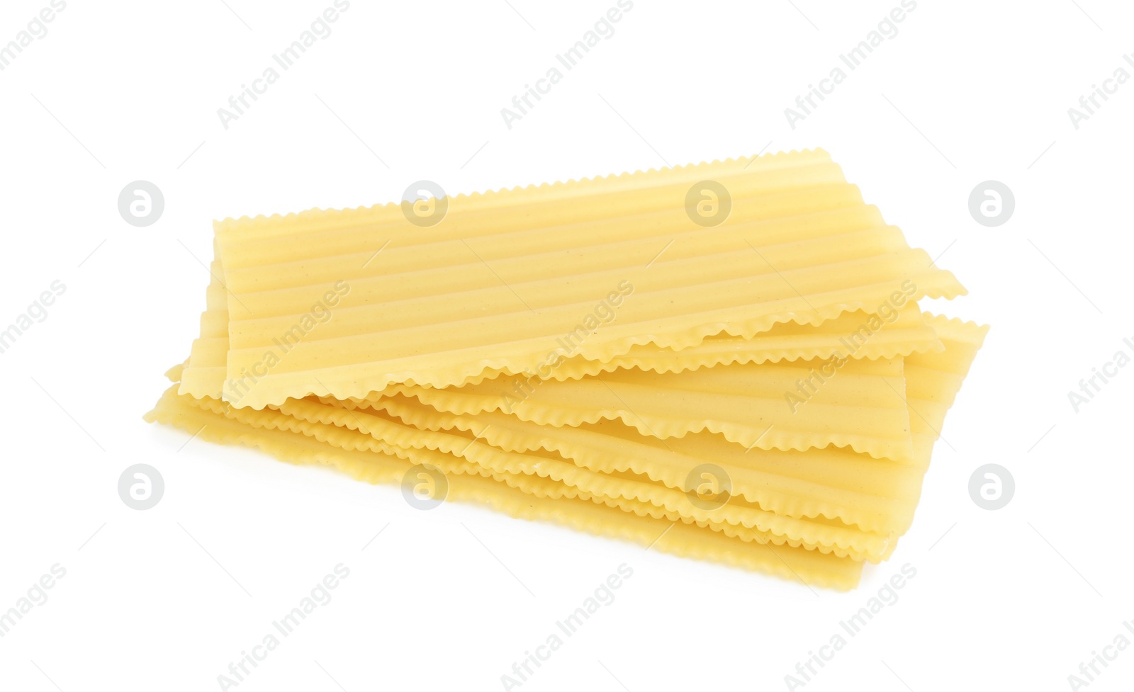 Photo of Stack of uncooked lasagna sheets isolated on white