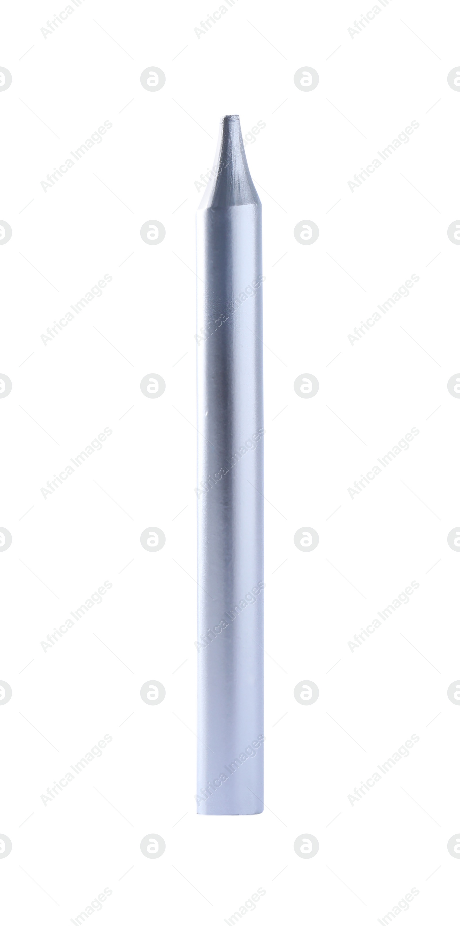 Photo of Thin silver birthday candle isolated on white