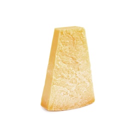 Piece of delicious parmesan cheese isolated on white