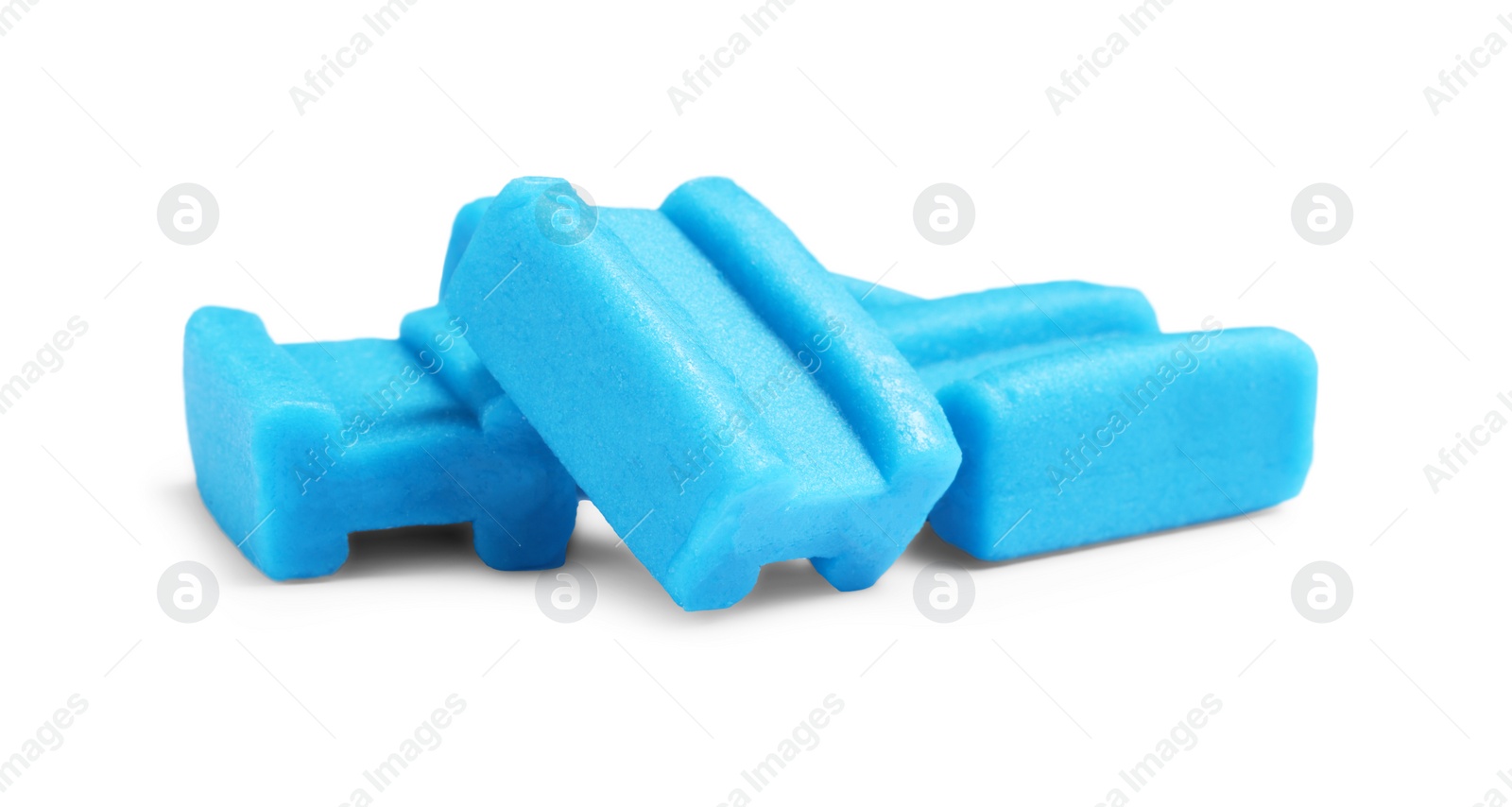 Photo of Tasty blue bubble gums isolated on white