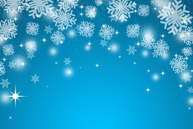 Illustration of Frame made of snowflakes on blue background. Space for text