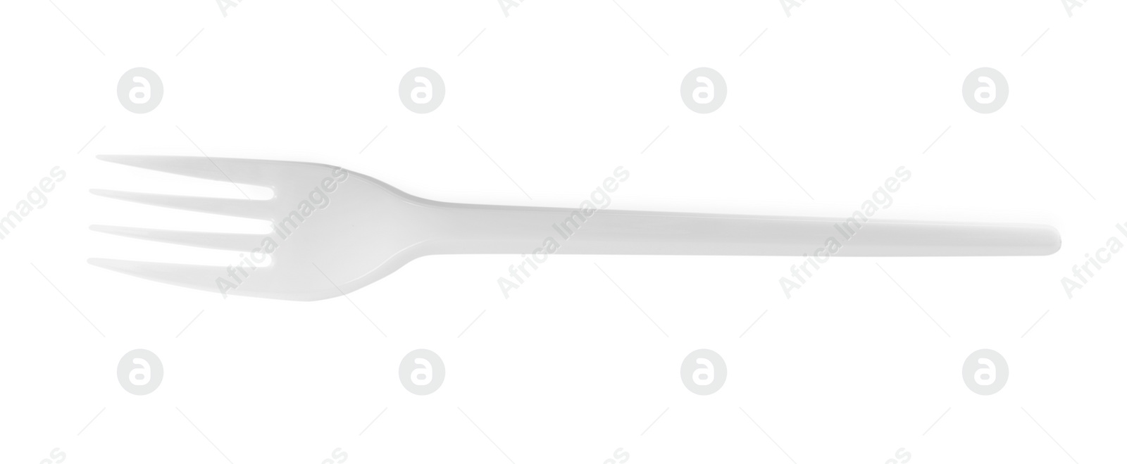 Photo of Disposable plastic fork isolated on white, top view