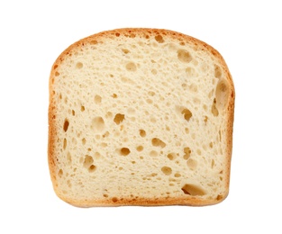 Photo of Slice of wheat bread isolated on white, top view