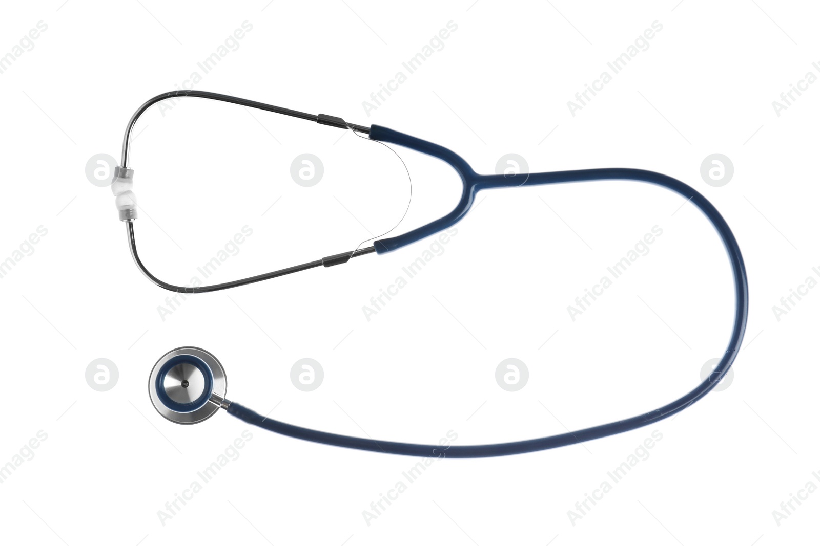 Photo of Stethoscope on white background, top view. Medical device