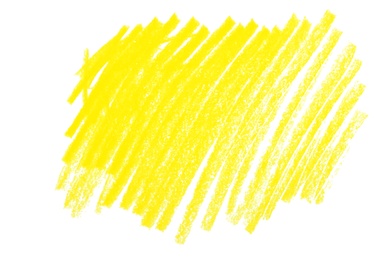 Photo of Yellow pencil hatching on white background, top view