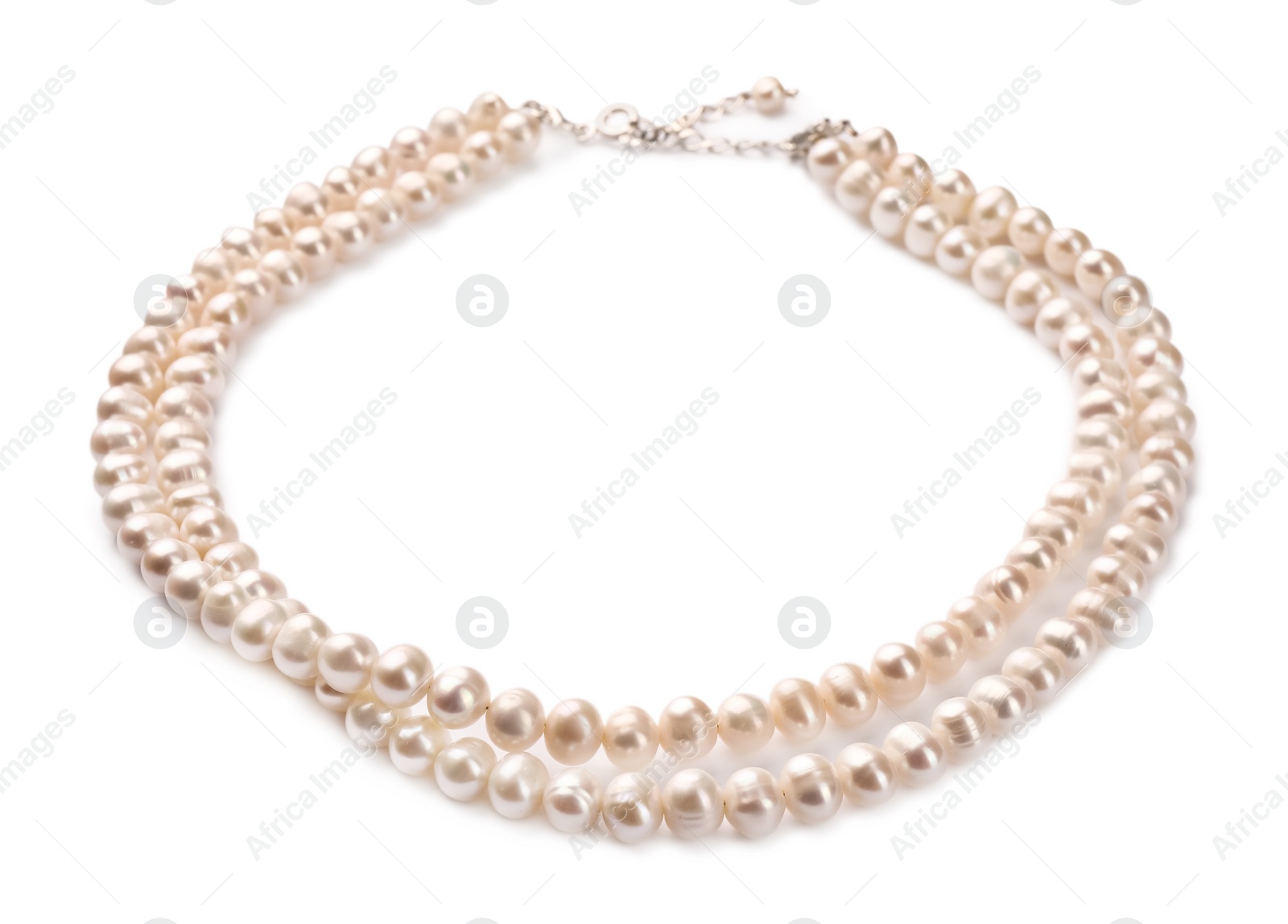 Photo of Elegant necklace with pearls isolated on white