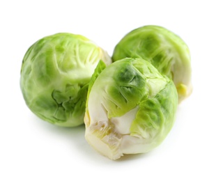 Photo of Fresh tasty Brussels sprouts on white background