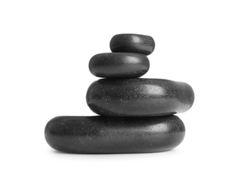 Photo of Stack of spa stones on white background