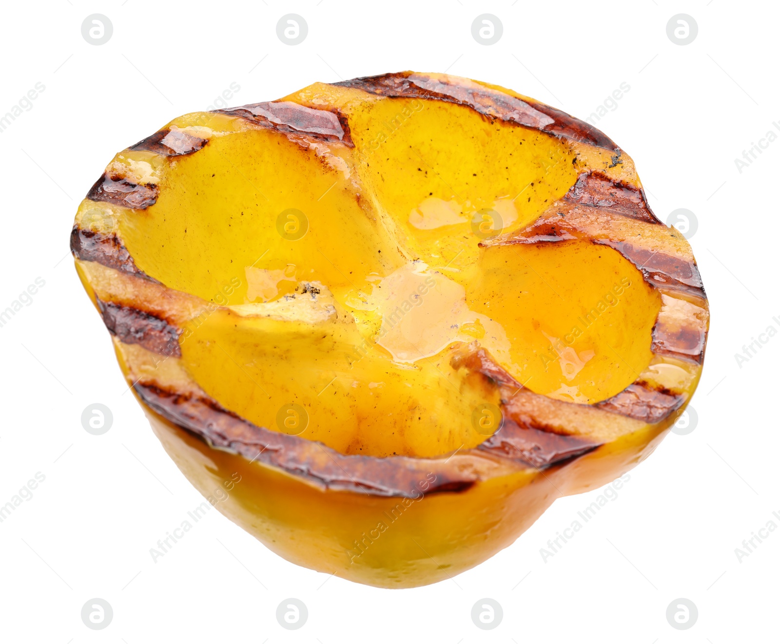 Photo of Slice of grilled yellow pepper isolated on white