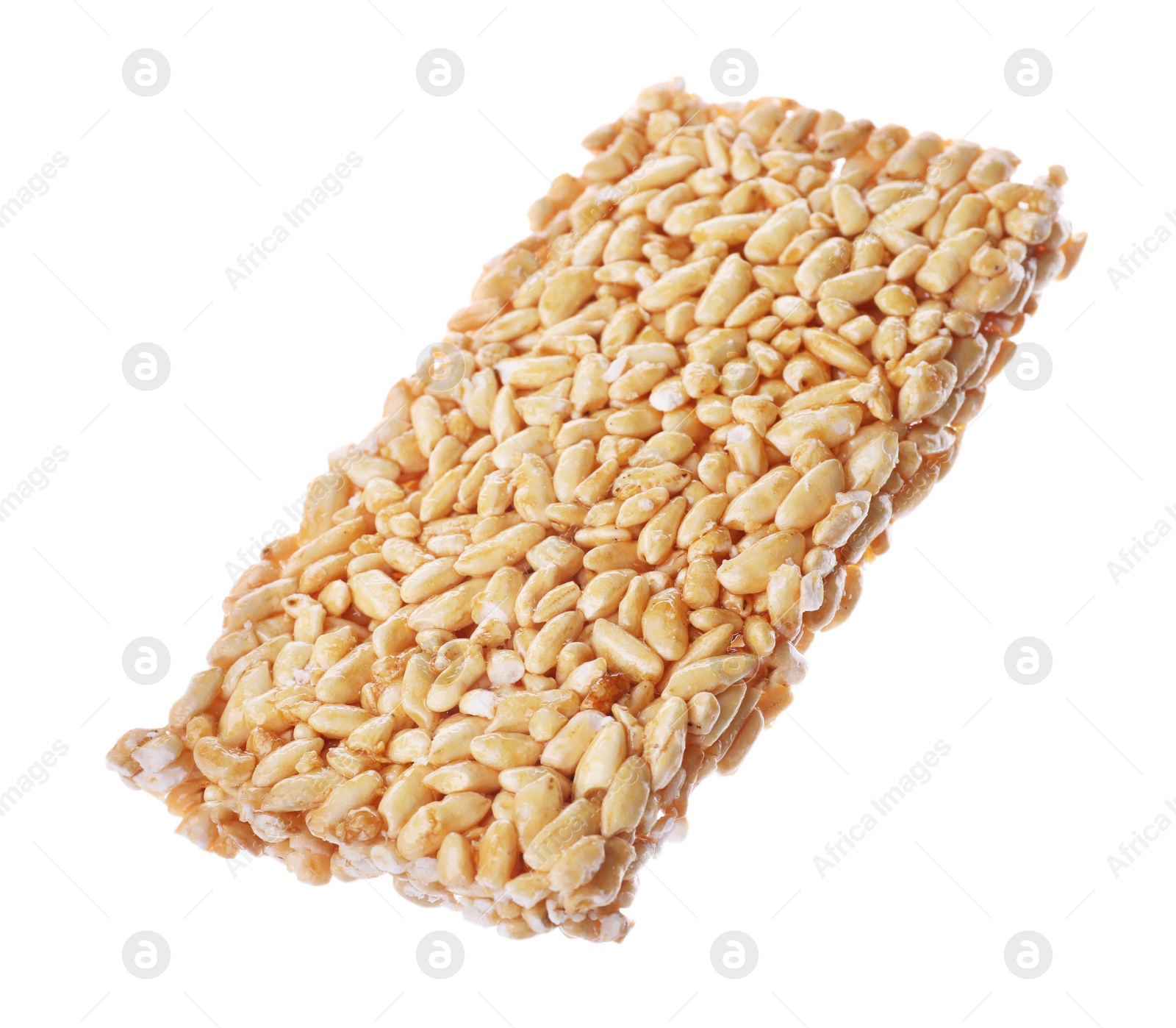 Photo of Puffed rice bar (kozinaki) on white background