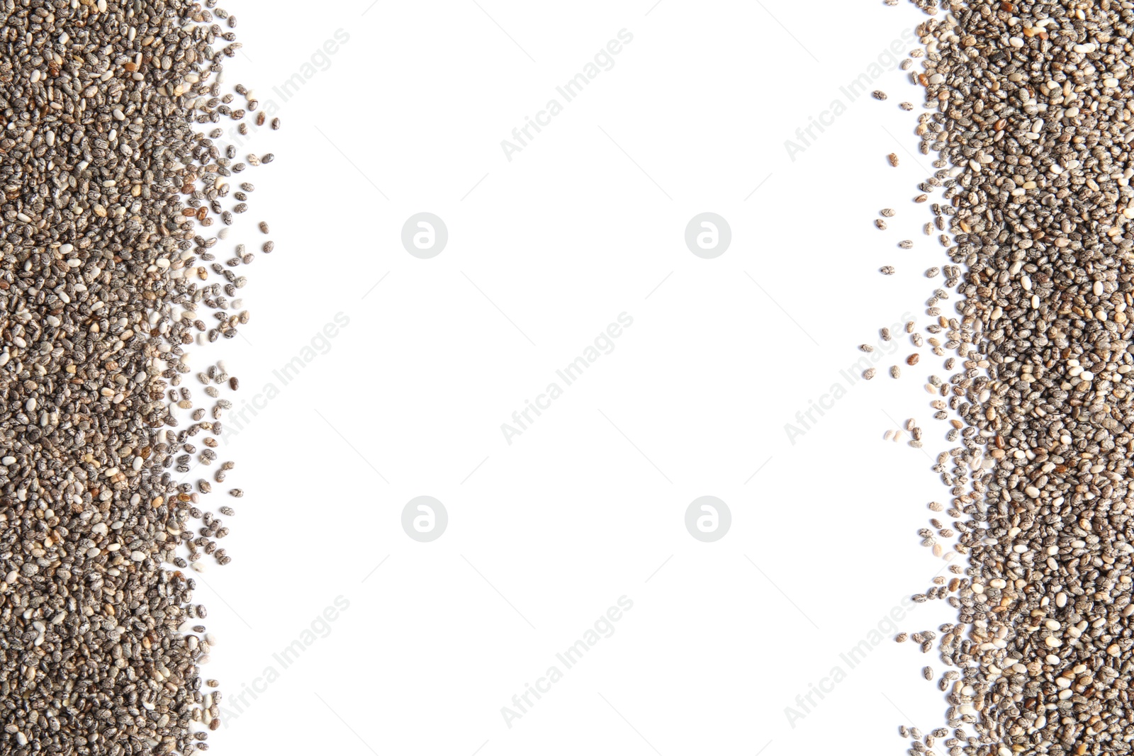 Photo of Frame made of chia seeds on white background, top view with space for text