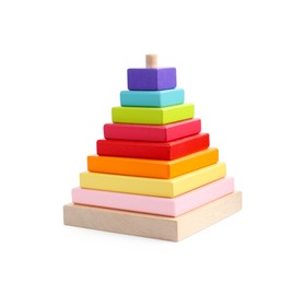 Colorful wooden pyramid isolated on white. Children's toy